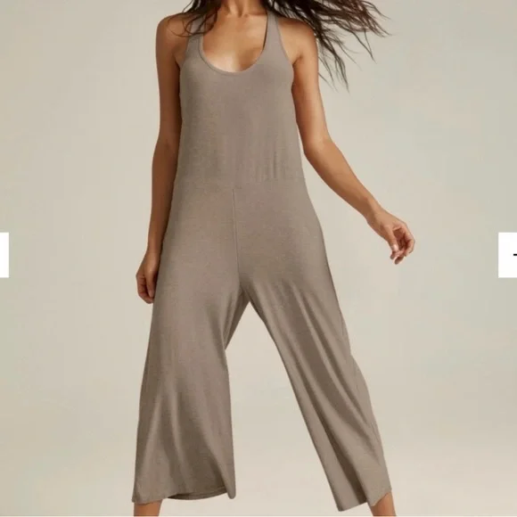 31. Beyond Yoga Relaxed Wide-Leg Jumpsuit in Birch Heather Taupe - Picture 1 of 2